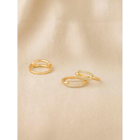 Women's Paperclip Cubic Zirconia 14K Gold Plated Minimalist Stack Ring - Picture 5 of 7